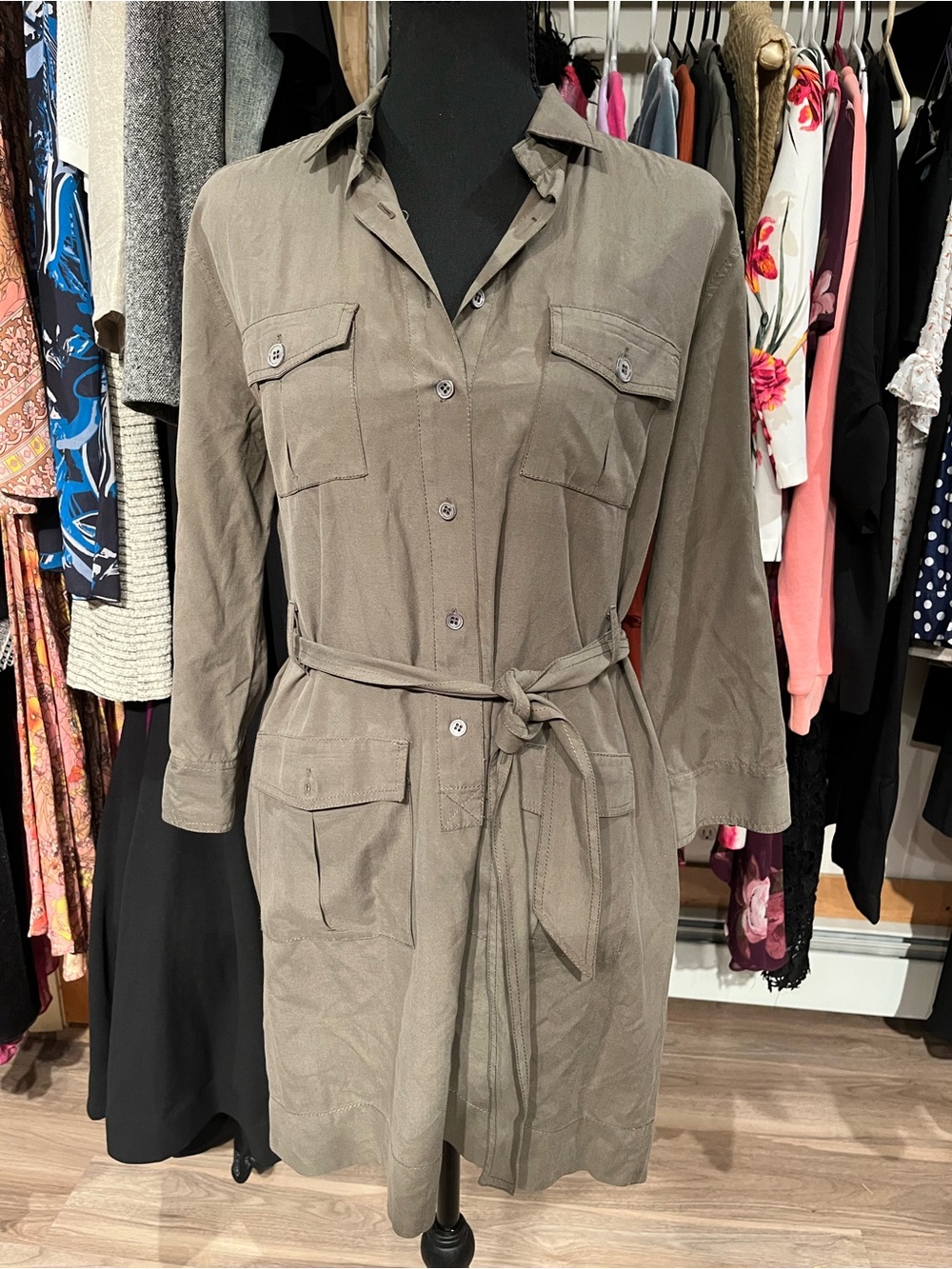 J. Crew Silk  Utility Shirt Jacket with Tie Belt